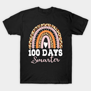 100Th Day Of School Teacher 100 Days Smarter Leopard Rainbow T-Shirt